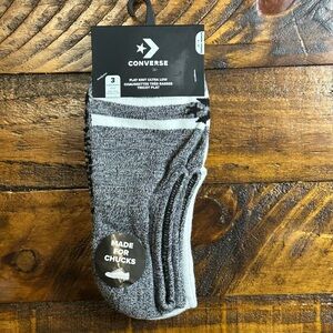 NWT Women’s Converse 3-Pack Flat Knit Ultra Low Socks Grey White Black SZ 4-19